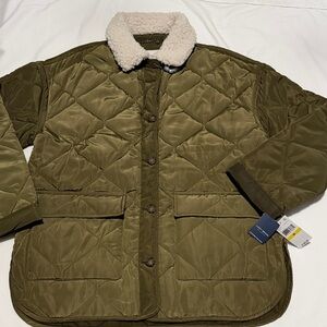 Lucky Brand Olive Puffer Jacket with Sherpa Collar M NWT